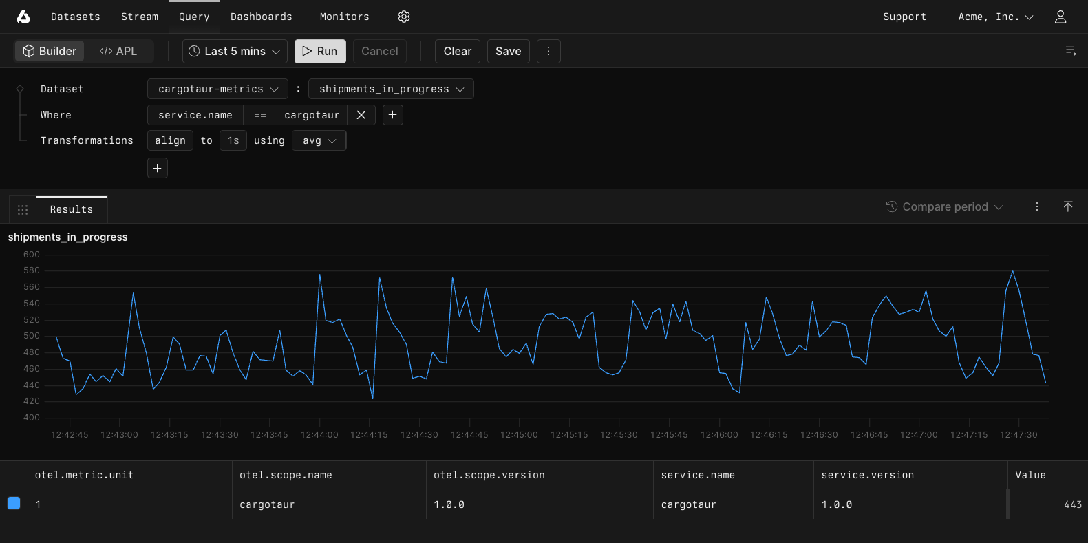 Example query and results